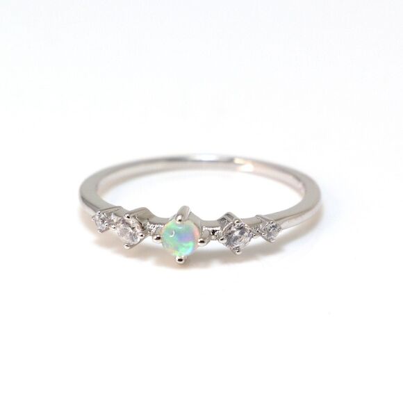 925 Sterling Silver Sparkling Opal Promise Ring - Glamorous Opal Ring - Picture 2 of 8